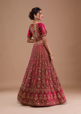 Maroon Zariwork Velvet Readymade Lehenga